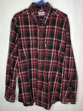 Carhartt Men’s Red & Black Plaid Button-Down Shirt